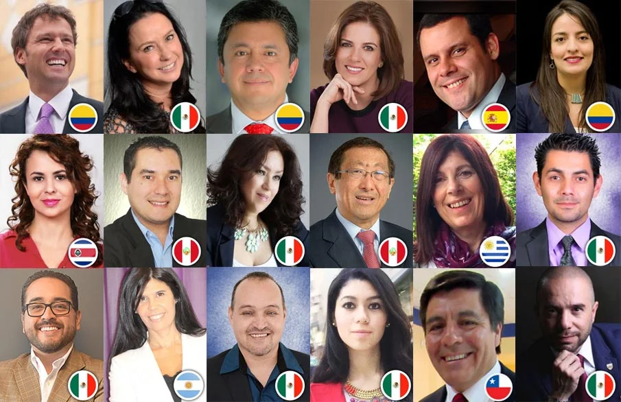 Mosaico con las fotos de 18 coaches y especialistas en lenguaje corporal de la red Knesix en España y Latinoamérica