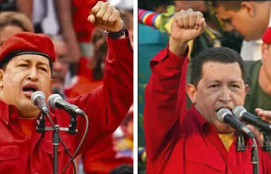 Comparación de Chávez con el puño izquierdo en alto frente al puño derecho