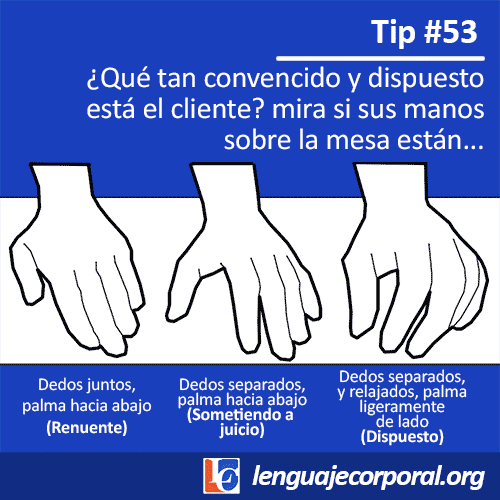 Tip #53: las manos sobre la mesa revelan qué tan convencido y dispuesto está el cliente