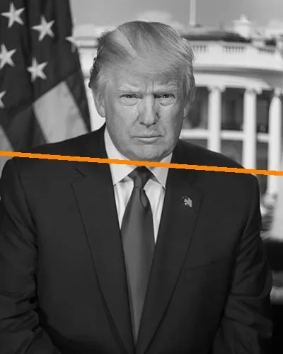 Foto oficial de Trump con la línea de los hombros en pendiente negativa