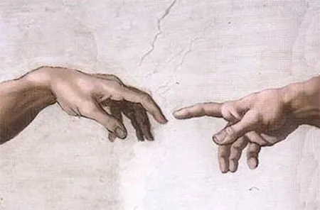 Detalle de los dedos de Dios y Adán en la Capilla Sixtina