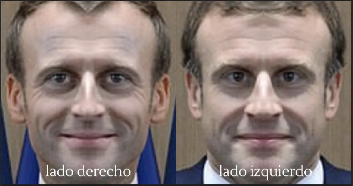 Rostro de Macron reconstruido con dos mitades iguales