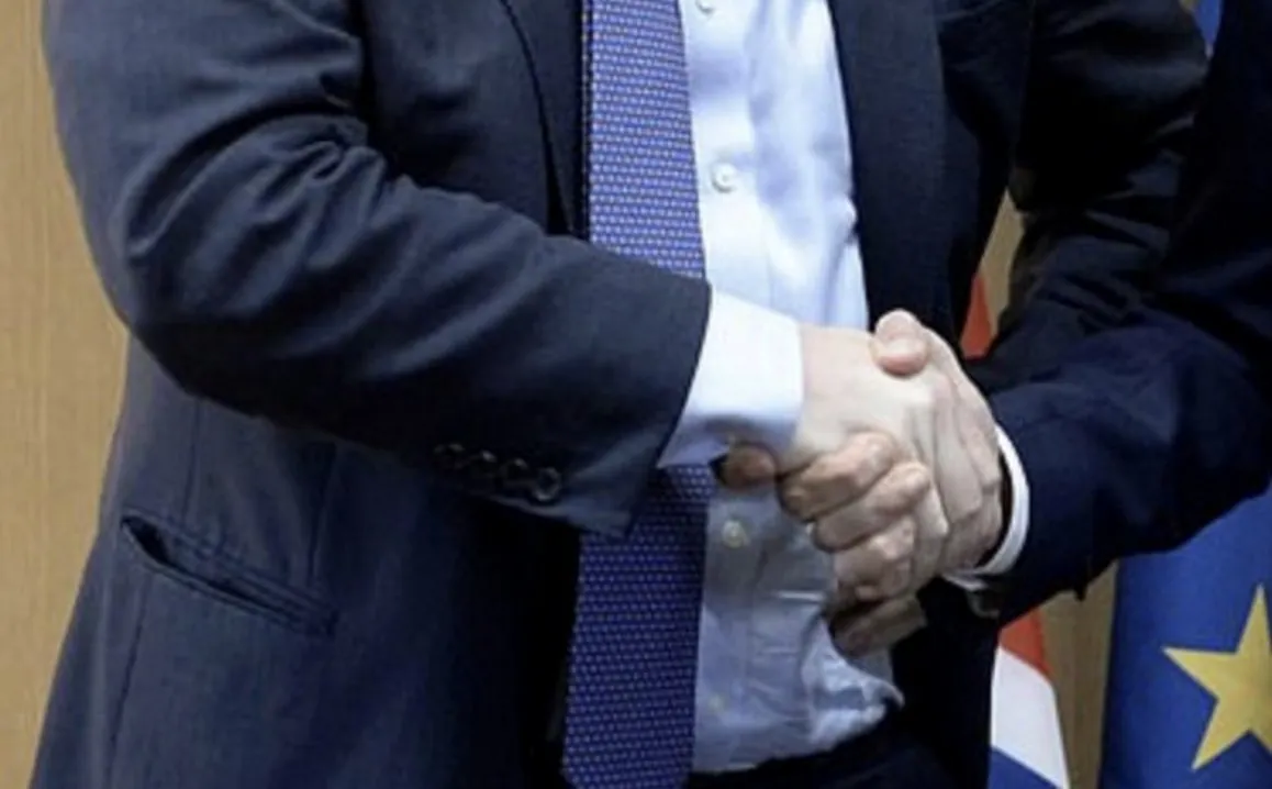 Detalle del apretón de manos entre Johnson y Macron